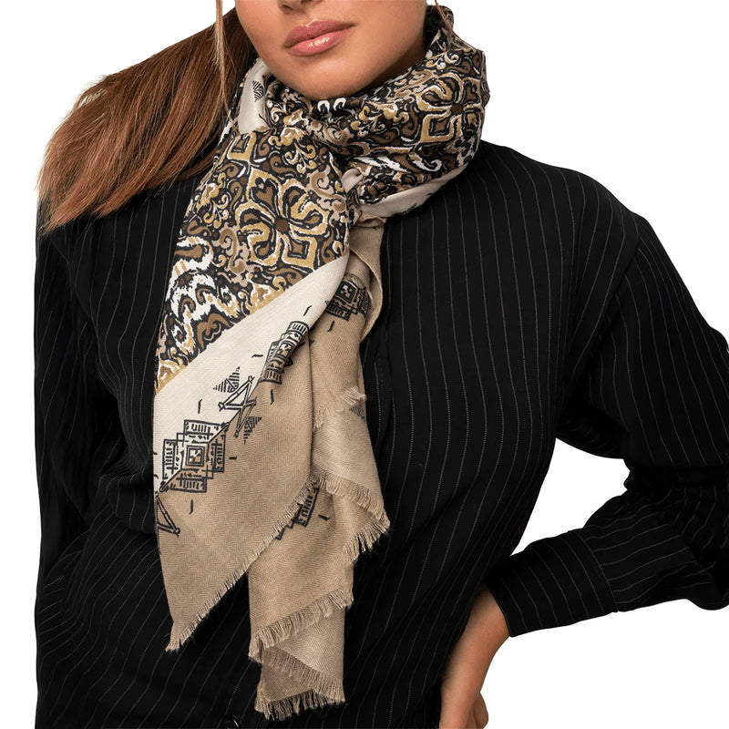 Mya Accessories Sciarpa con stampa in tinta beige